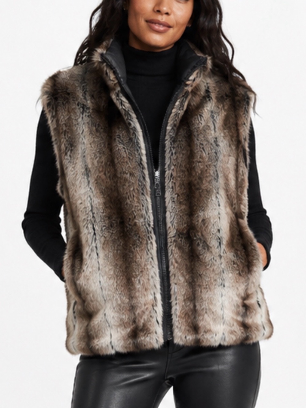 Reversible Faux Fur Vest 90s Luxe Y2K Revival Quiet Luxury Minimalist Pockets L